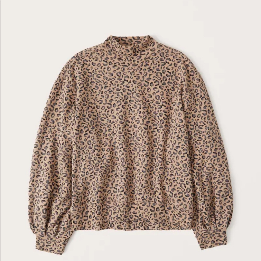 Abercrombie & Fitch Leopard Print Mock Neck Sweatshirt - Tan & Black